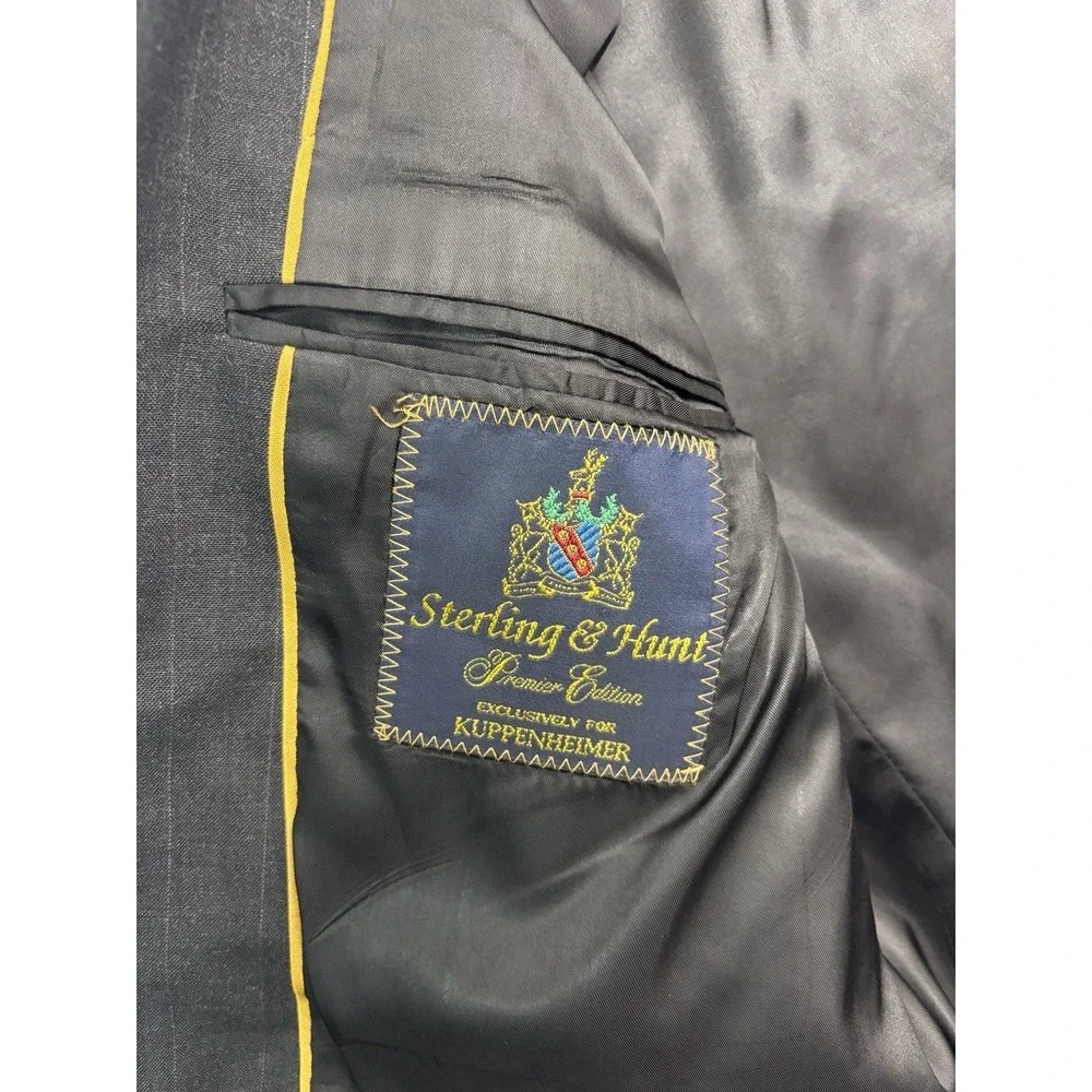 vtg 90s Sterling & Hunt 42L 36x31 Charcoal Stripe 2pc Pant Suit USA‎ 100% Wool